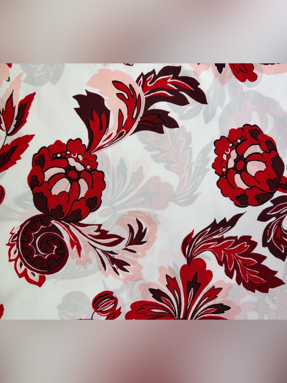 White House Black Market Red Floral Flutter Sleeve Blouse L - Picture 7 of 11